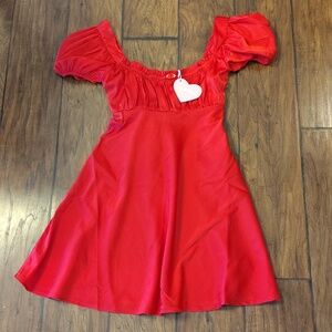 Sugar Thrillz Red Satin Puff Sleeve Dress